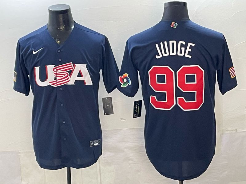 Men 2026 World Cub USA #99 Judge Blue Nike MLB Jersey style 04